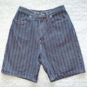 VTG jorts pink blue white pinstripe long denim jean shorts vintage Faded Glory 8
